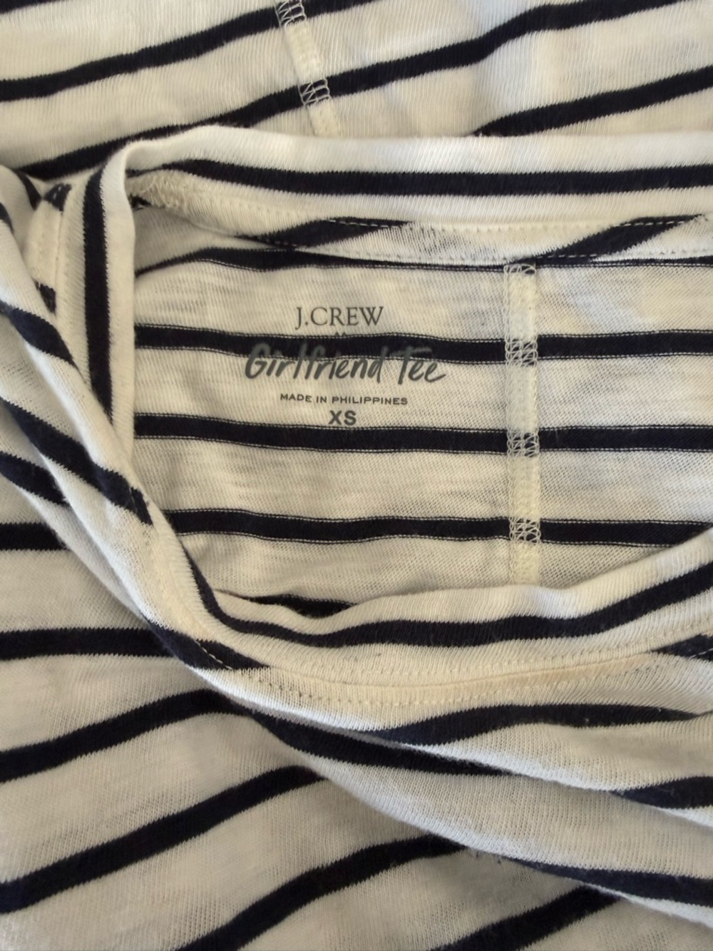 J. Crew Navy and White Striped Girlfriend Tee Size XS - Picture 3 of 4
